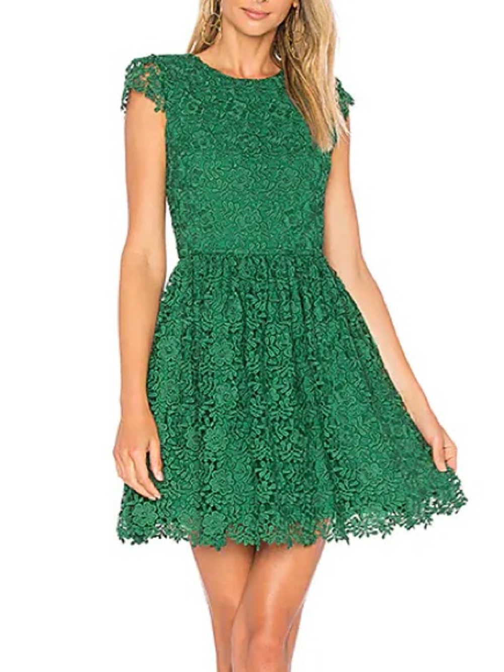 Alice + Olivia Corina Floral Guipure Lace Fit Flare Mini Dress Kelly Green